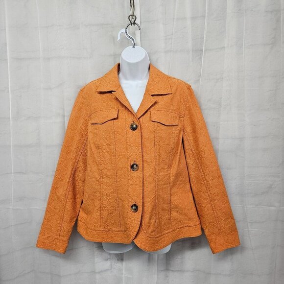 Coldwater Creek Orange Floral Embroidered Jacket Boho 16 - Picture 1 of 14